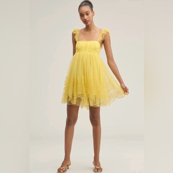 💫Anthropologie Sunny Yellow Lace Dress